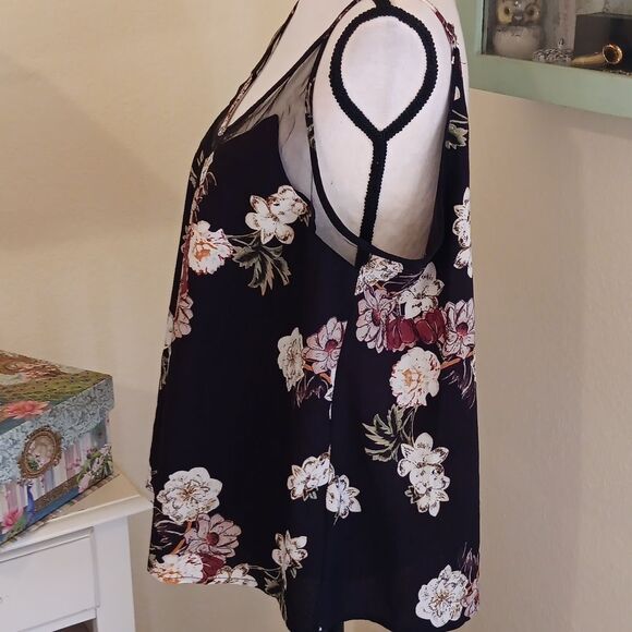 Amaryllis Black Floral A-line Top. Dark Floral. - Picture 5 of 10